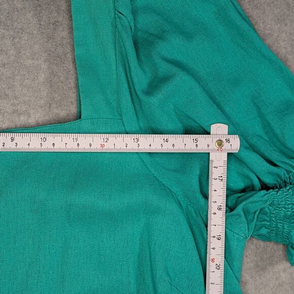 Draper James Linen Blend Puff Sleeve Mini Dress Teal Square Neck Size M - Picture 13 of 16